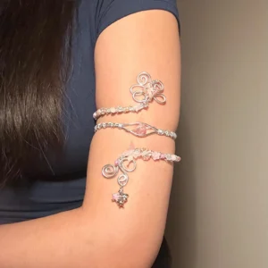 silver pink flower pearl arm cuff